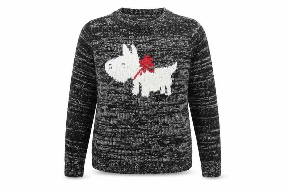 Bonmarché Womens Black Round Neck Acrylic Pullover Jumper Size S - Dog Print