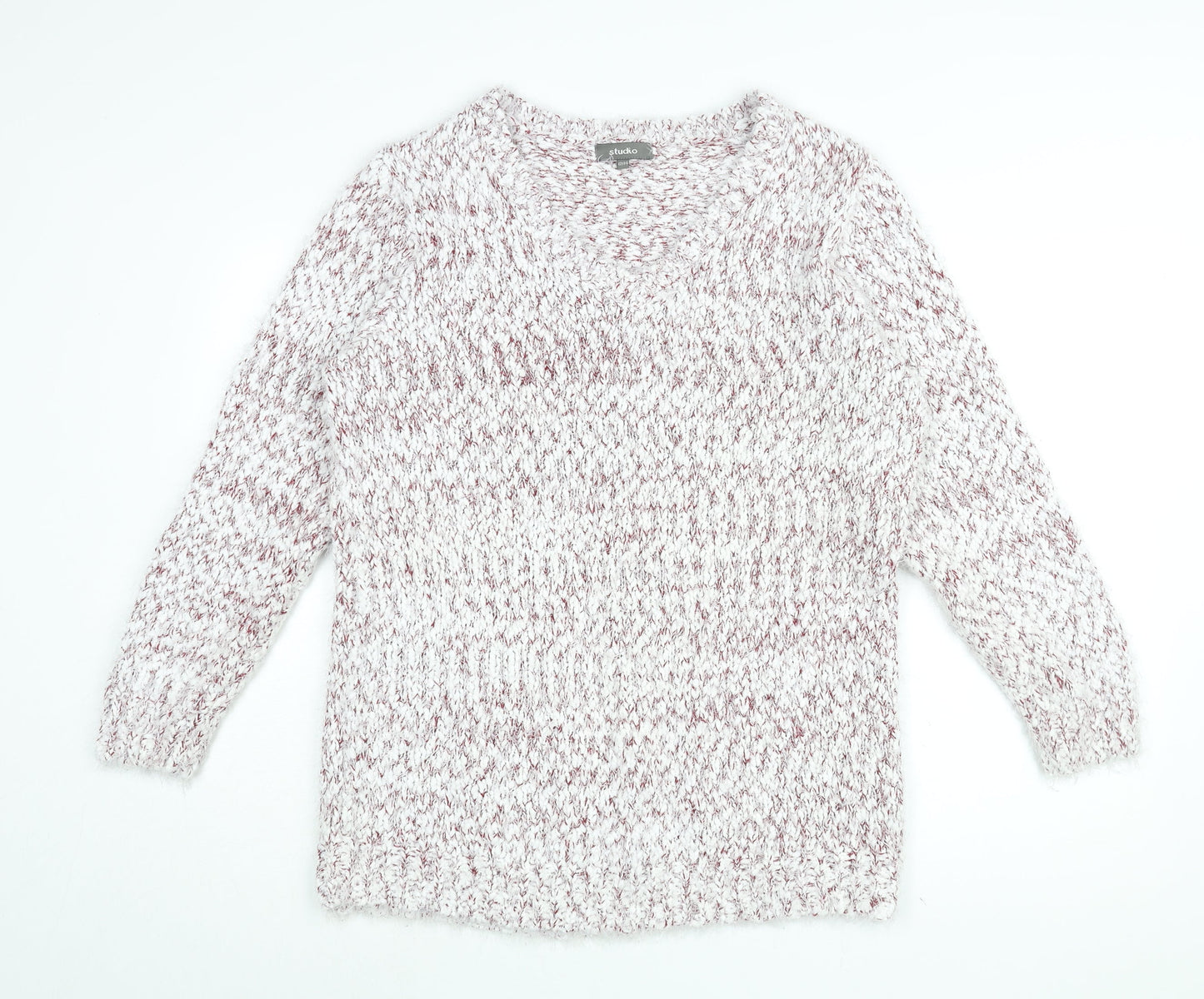 Studio Womens White V-Neck Acrylic Pullover Jumper Size 12 - Size 12-14