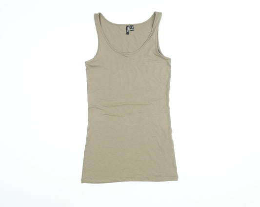 VERO MODA Womens Brown Cotton Basic Tank Size M Round Neck
