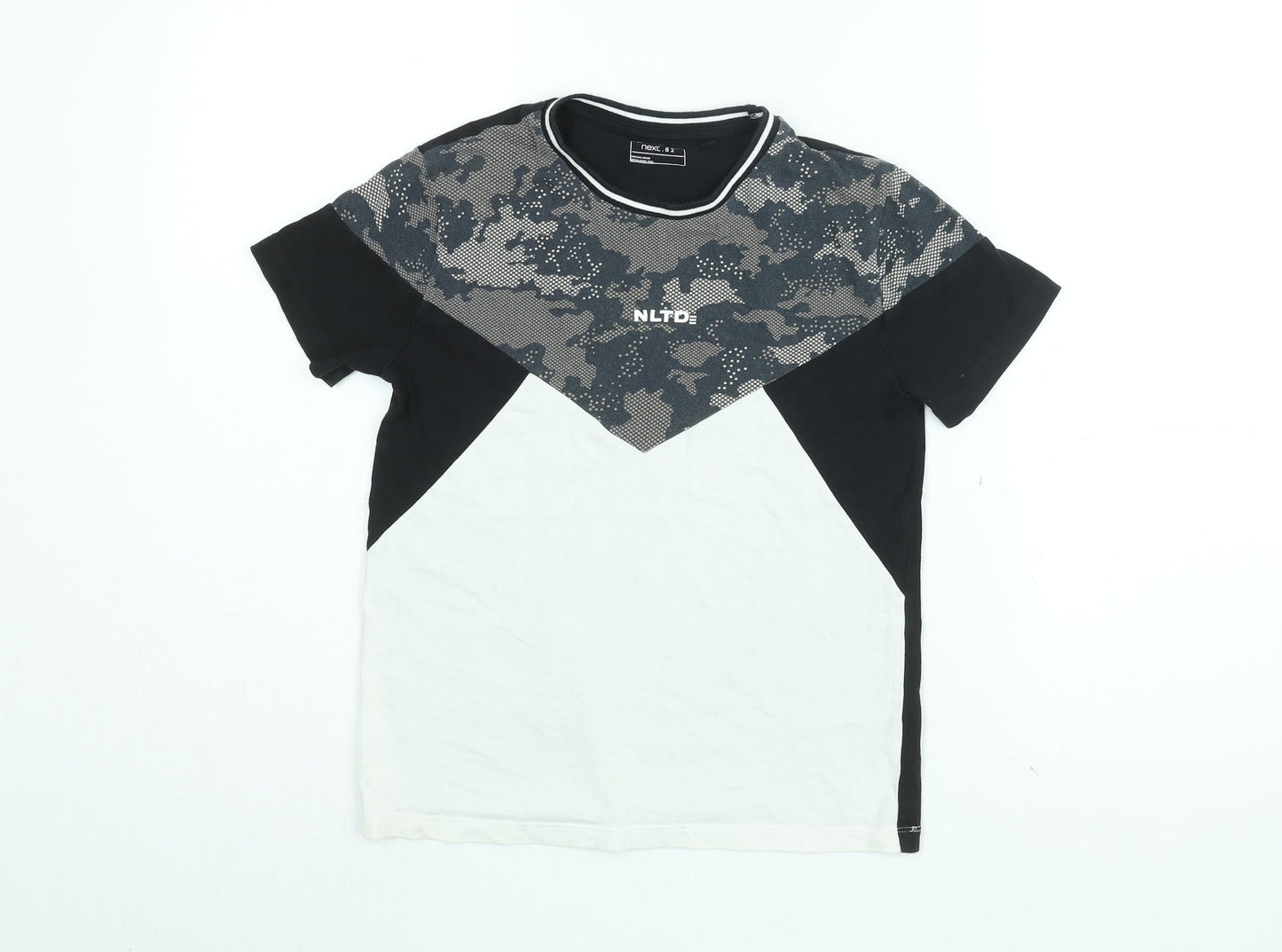 NEXT Boys Black Geometric Cotton Basic T-Shirt Size 10 Years Round Neck Pullover - NLTD