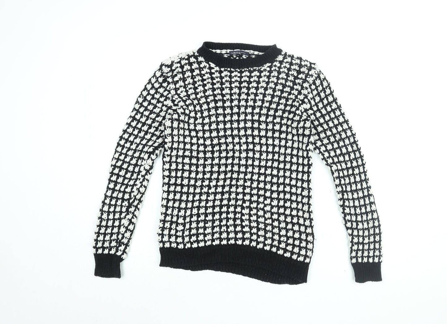 Marks and Spencer Womens Black Round Neck Geometric Cotton Pullover Jumper Size 8