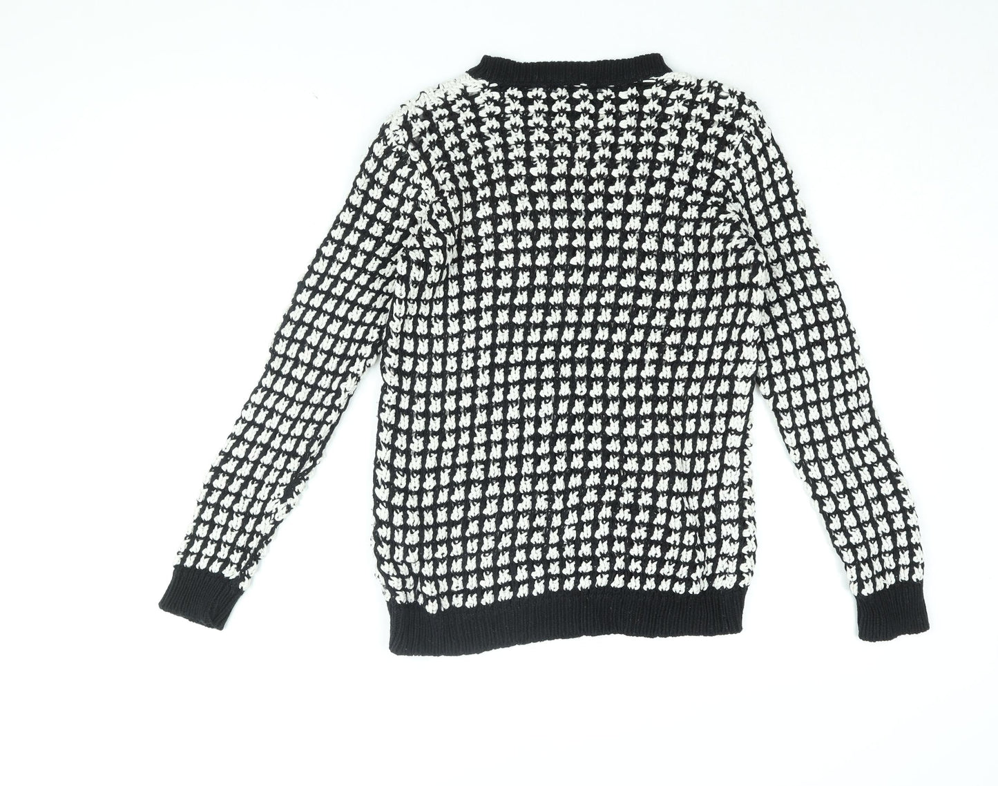 Marks and Spencer Womens Black Round Neck Geometric Cotton Pullover Jumper Size 8