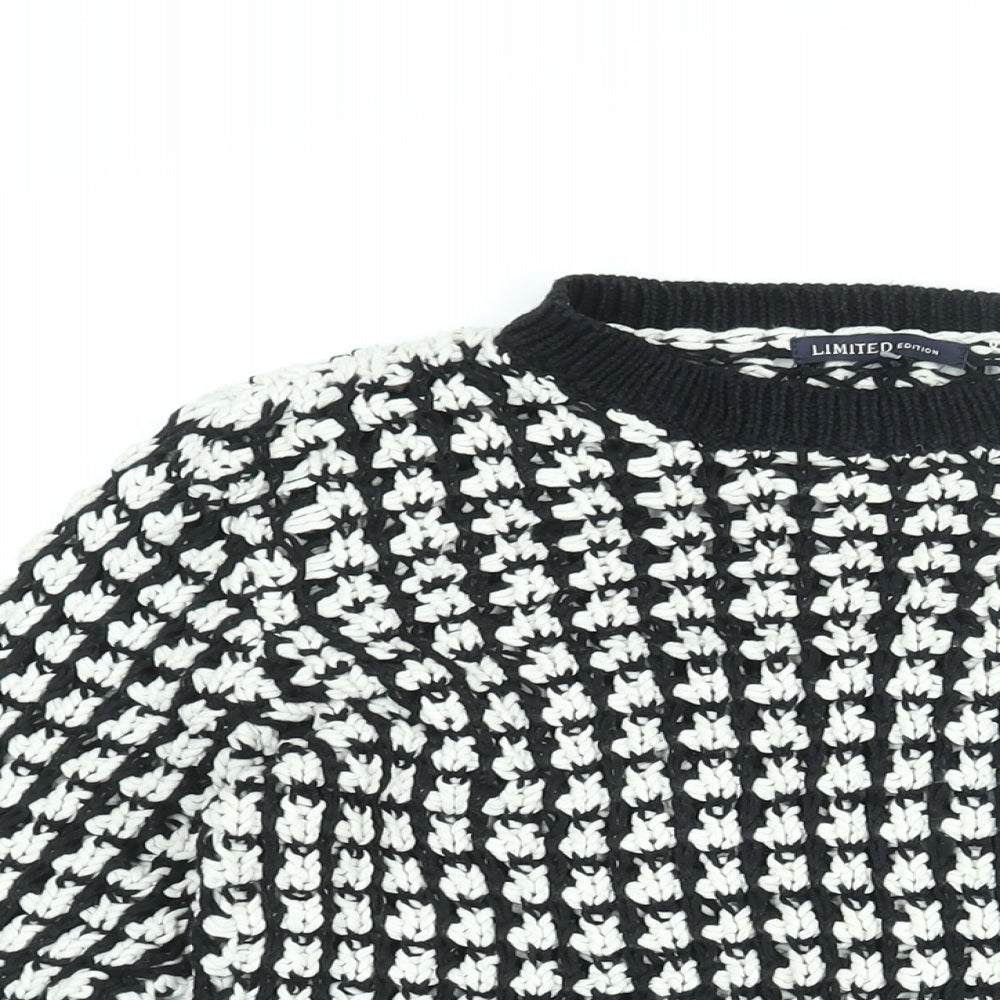 Marks and Spencer Womens Black Round Neck Geometric Cotton Pullover Jumper Size 8