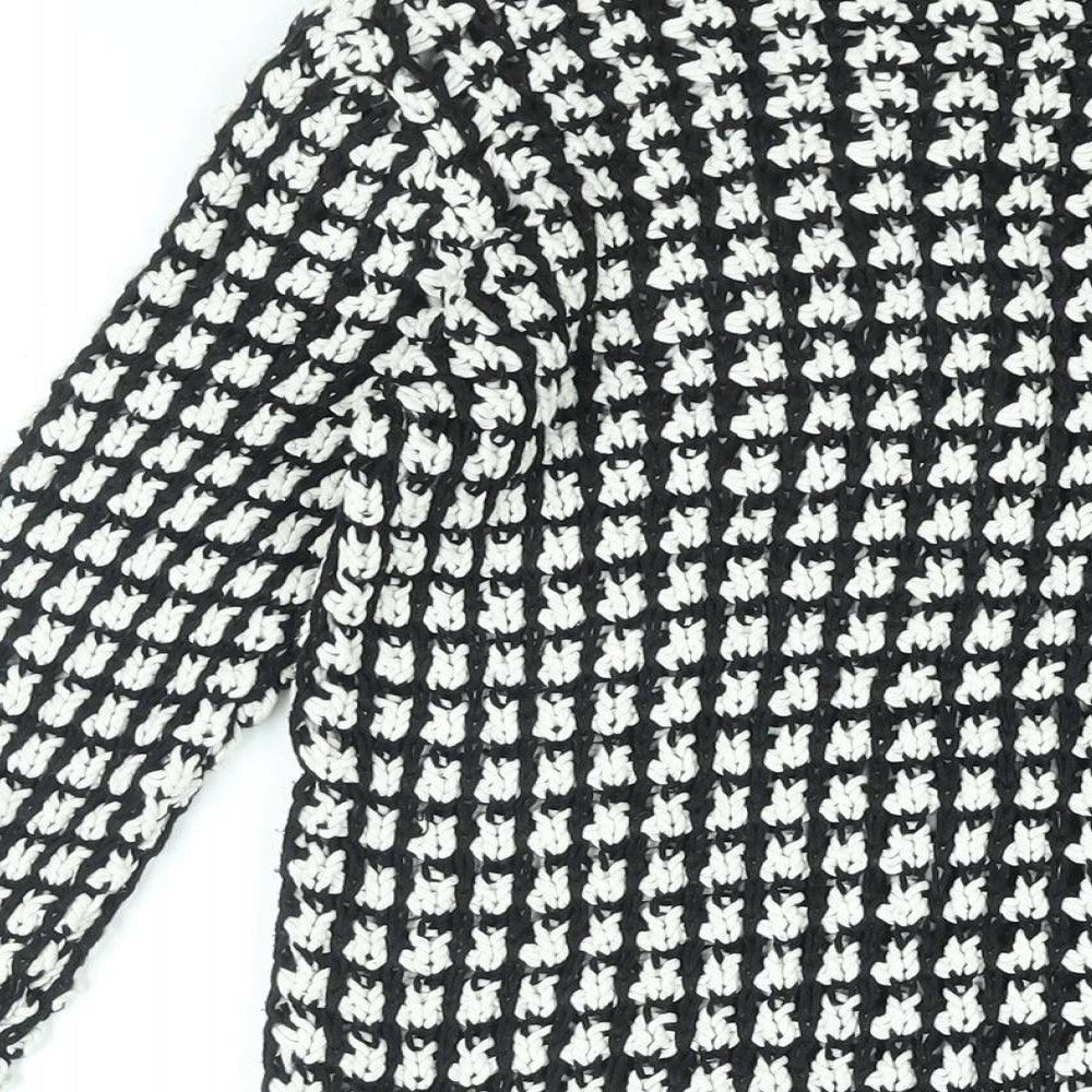 Marks and Spencer Womens Black Round Neck Geometric Cotton Pullover Jumper Size 8