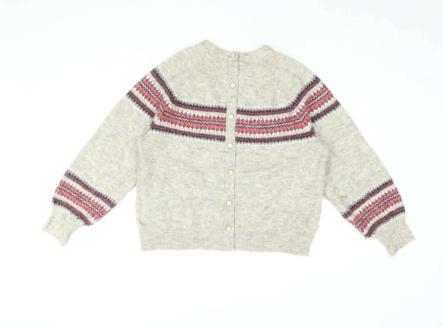 NEXT Womens Beige Round Neck Geometric Polyester Pullover Jumper Size S