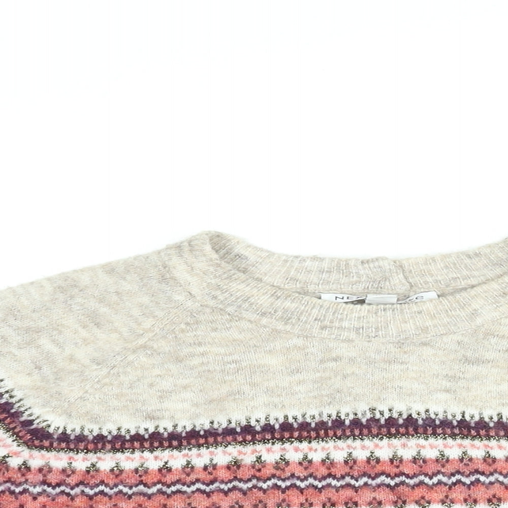 NEXT Womens Beige Round Neck Geometric Polyester Pullover Jumper Size S