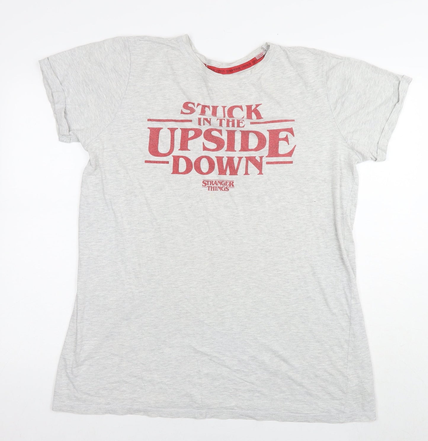 Stranger Things Womens Grey Cotton Basic T-Shirt Size 12 Round Neck - Logo Size 12-14