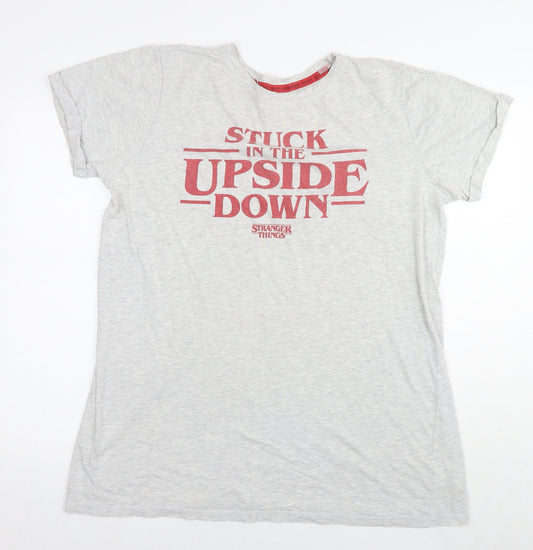 Stranger Things Womens Grey Cotton Basic T-Shirt Size 12 Round Neck - Logo Size 12-14