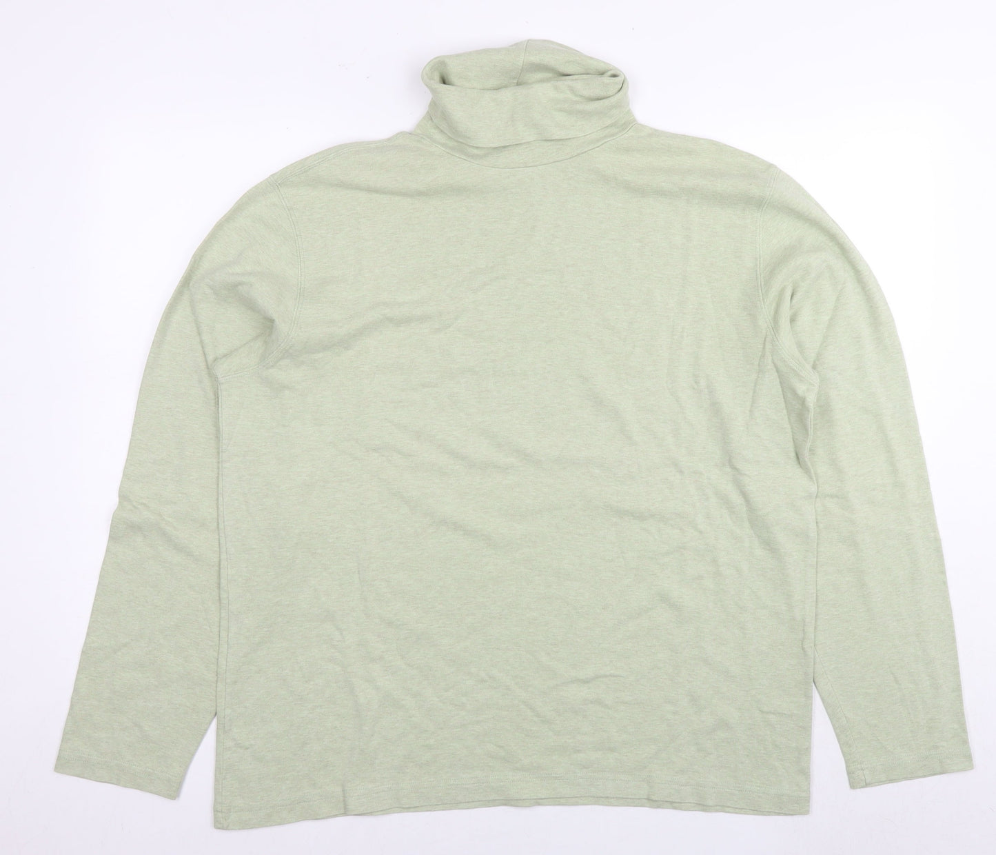 Lands' End Mens Green Polyester T-Shirt Size L Round Neck