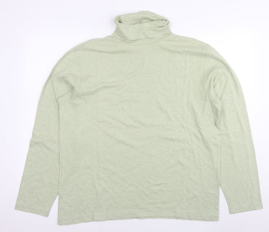 Lands' End Mens Green Polyester T-Shirt Size L Round Neck