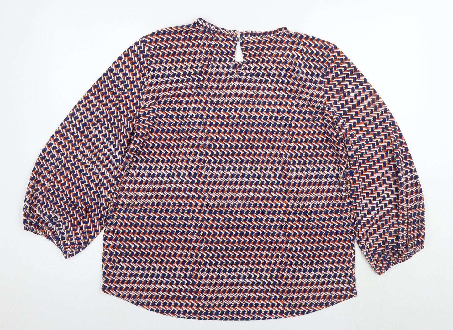 Adrianna Papell Womens Multicoloured Geometric Viscose Basic Blouse Size L Round Neck