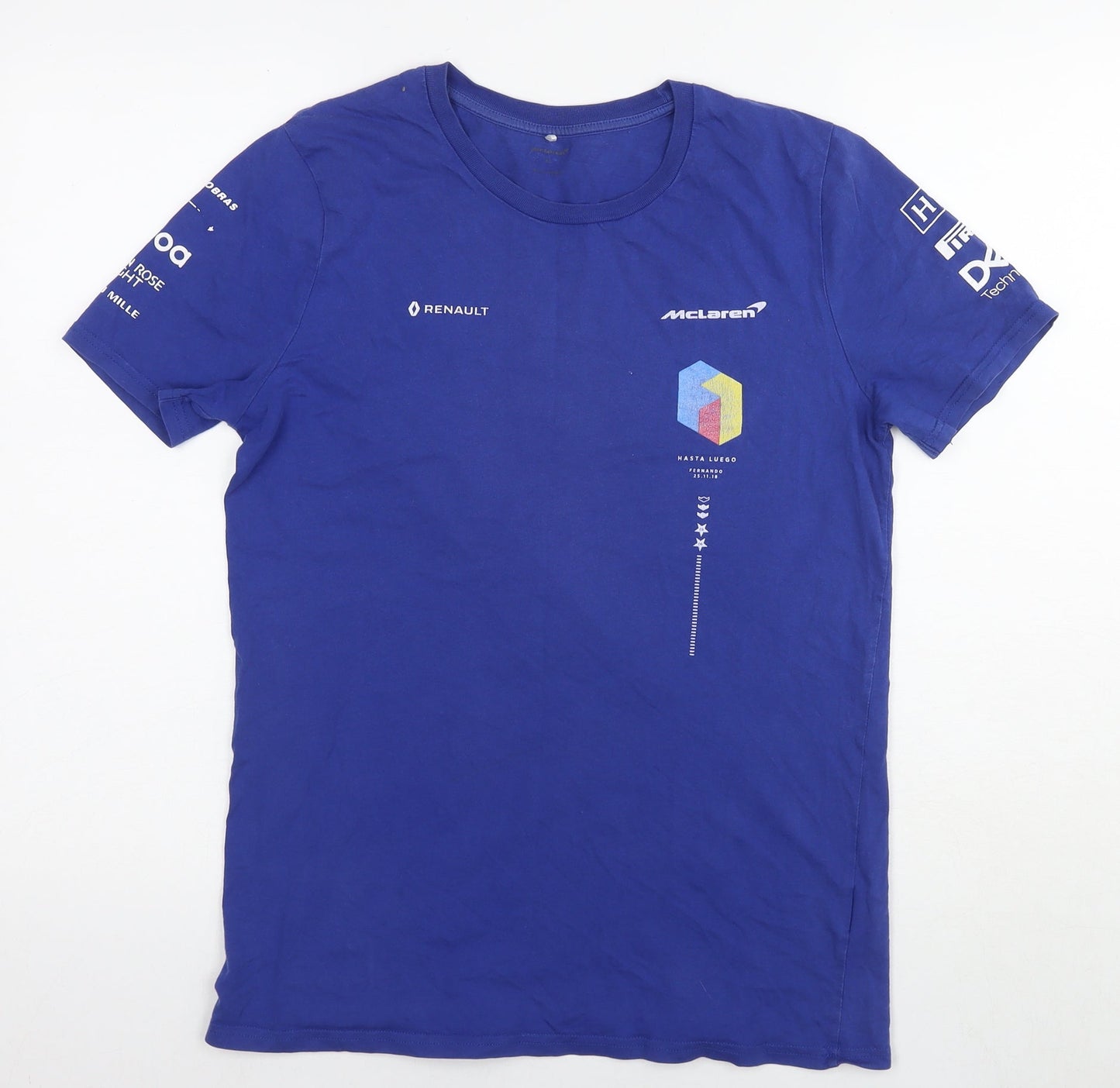 McLaren Mens Blue Cotton T-Shirt Size XS Round Neck - Logo Renault