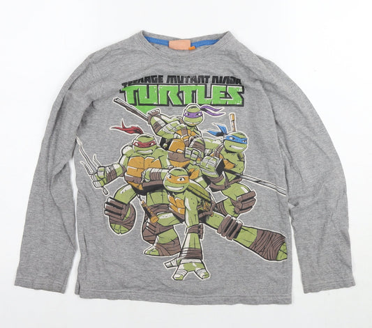 Nickelodeon Boys Grey Cotton Basic T-Shirt Size 10-11 Years Round Neck Pullover - Ninja Turtles