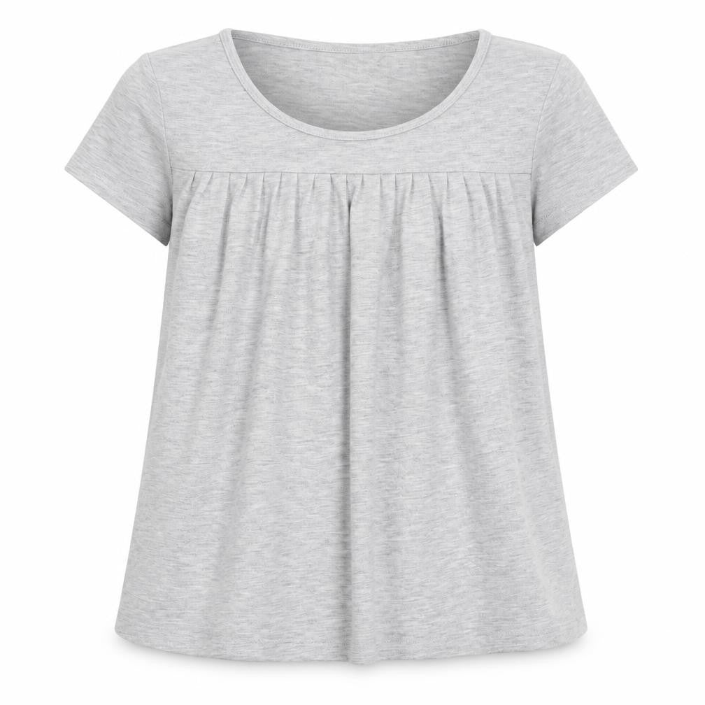 Front view of Gap girls’ grey polyester basic t-shirt, size 10-11, years round neck pullover