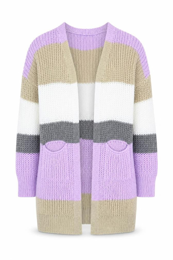 Front view of Boohoo Striped Chunky Knit Cardigan Multicolour M