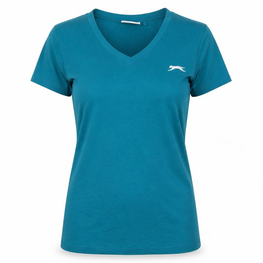 Slazenger Womens Blue Cotton Basic T-Shirt Size 8 V-Neck - Logo