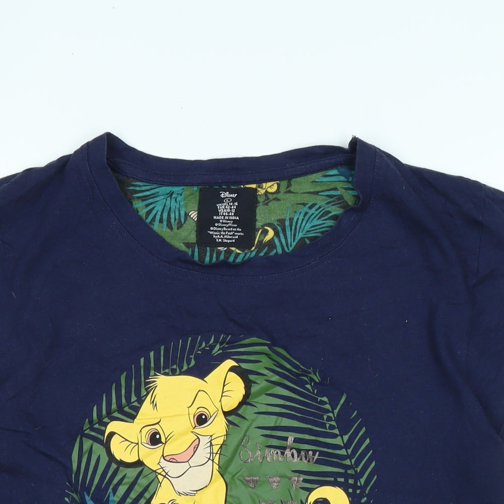 Disney Womens Blue Cotton Blend Basic T-Shirt Size M Scoop Neck - Lion King Simba