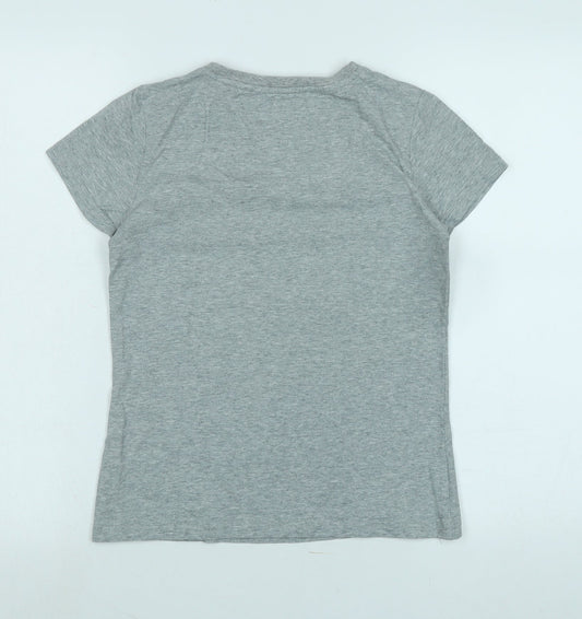 Pani Fiunk Womens Grey Cotton Basic T-Shirt Size L Crew Neck - Logo - I Surf