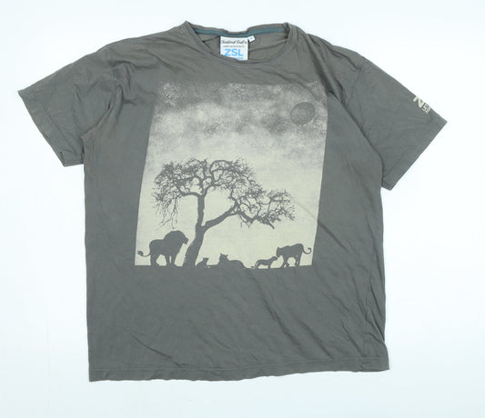 ZSL Mens Grey Cotton T-Shirt Size M Crew Neck - Logo