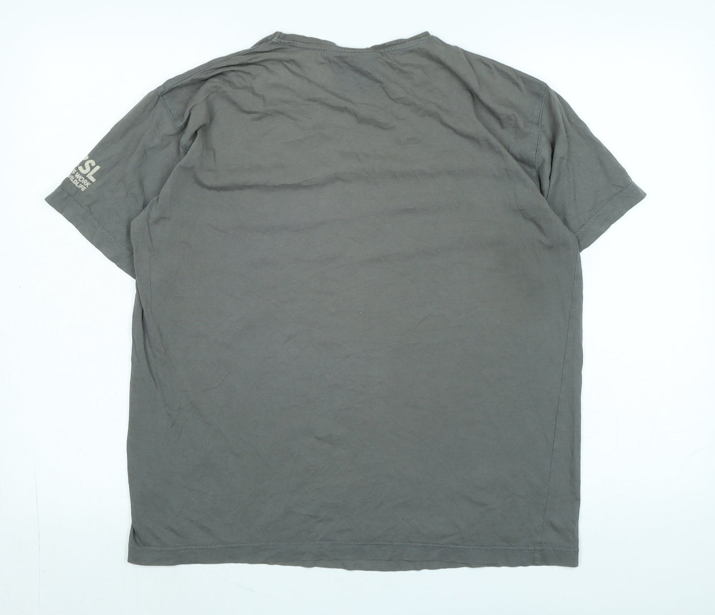 ZSL Mens Grey Cotton T-Shirt Size M Crew Neck - Logo