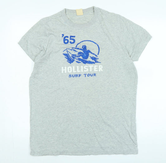 Hollister Mens Grey Cotton T-Shirt Size M Crew Neck - Logo