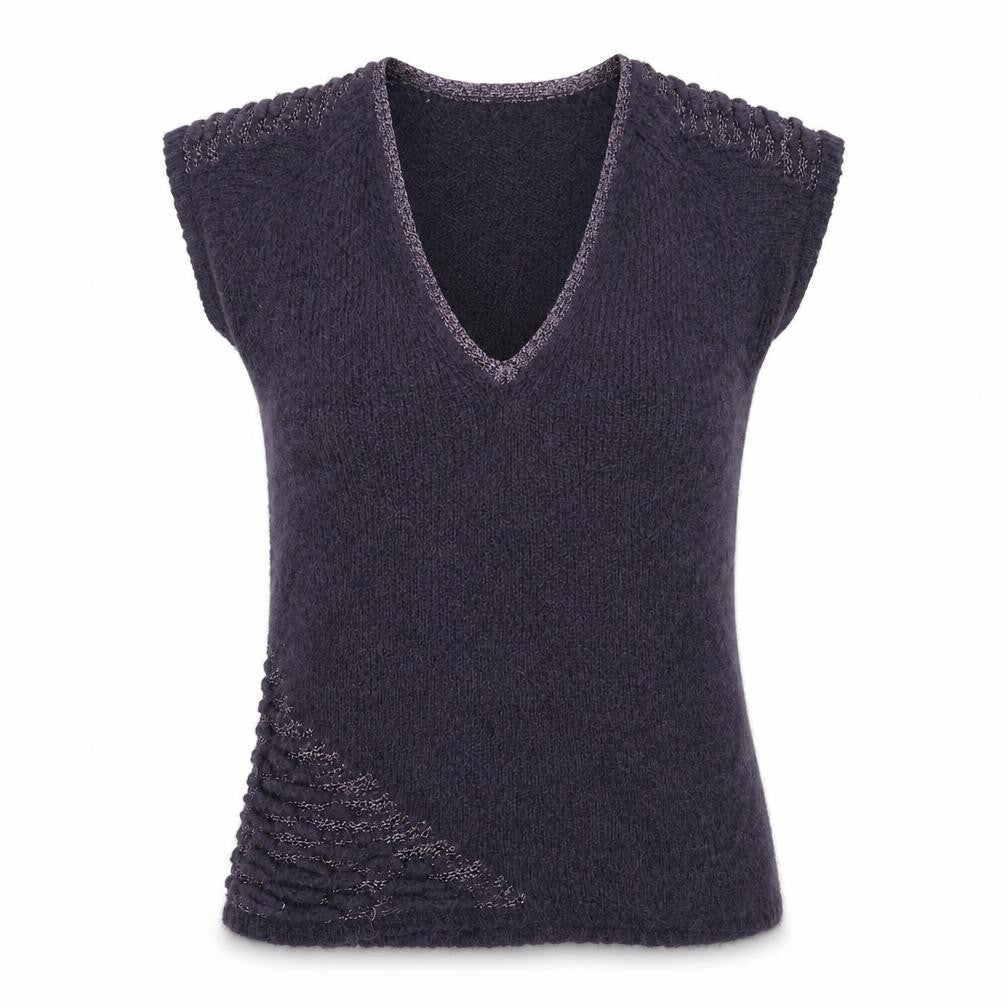Stile Benetton Womens Purple V-Neck Polyimide Vest Jumper Size M - Logo