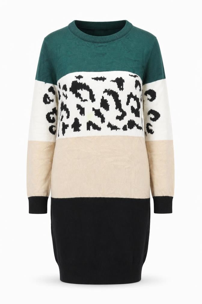 Apricot Womens Green Geometric Viscose Jumper Dress Size L Crew Neck
