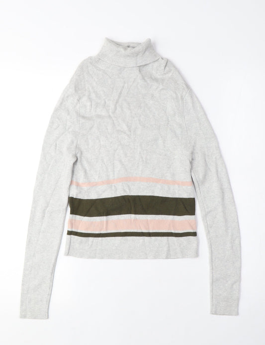 New Look Girls Grey Roll Neck Striped Viscose Pullover Jumper Size 12-13 Years