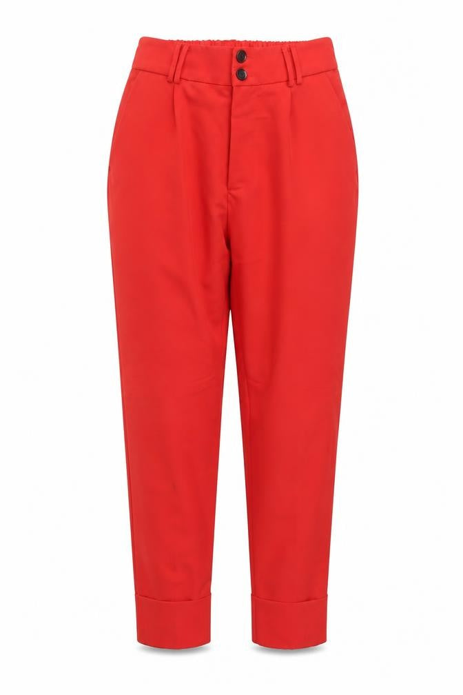 Bershka Womens Red Polyester Carrot Trousers Size S L25 in Regular Zip - Cropped