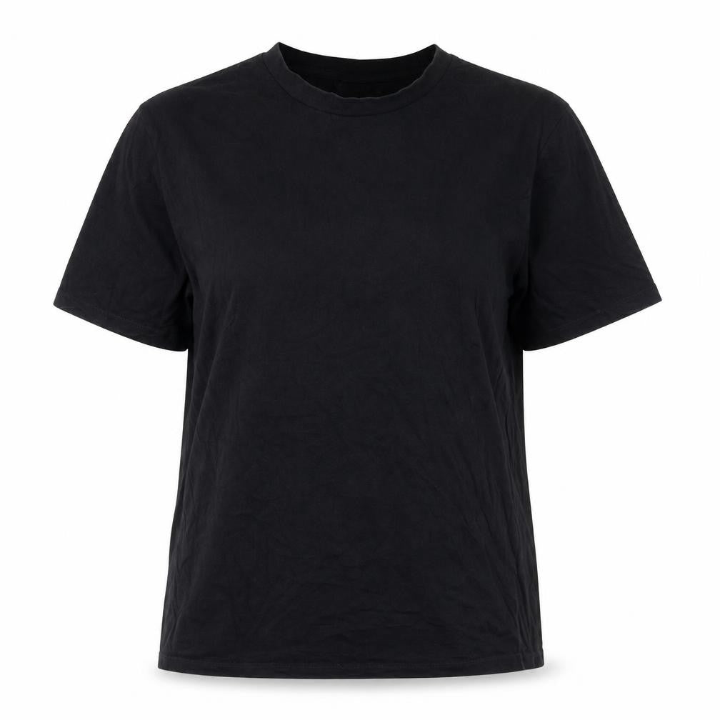 Front view of ASOS women’s black cotton basic t-shirt, size M, round neck
