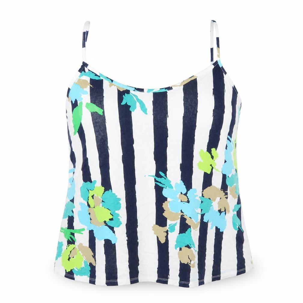 Alexara Womens Blue Striped Viscose Camisole T-Shirt Size L Scoop Neck