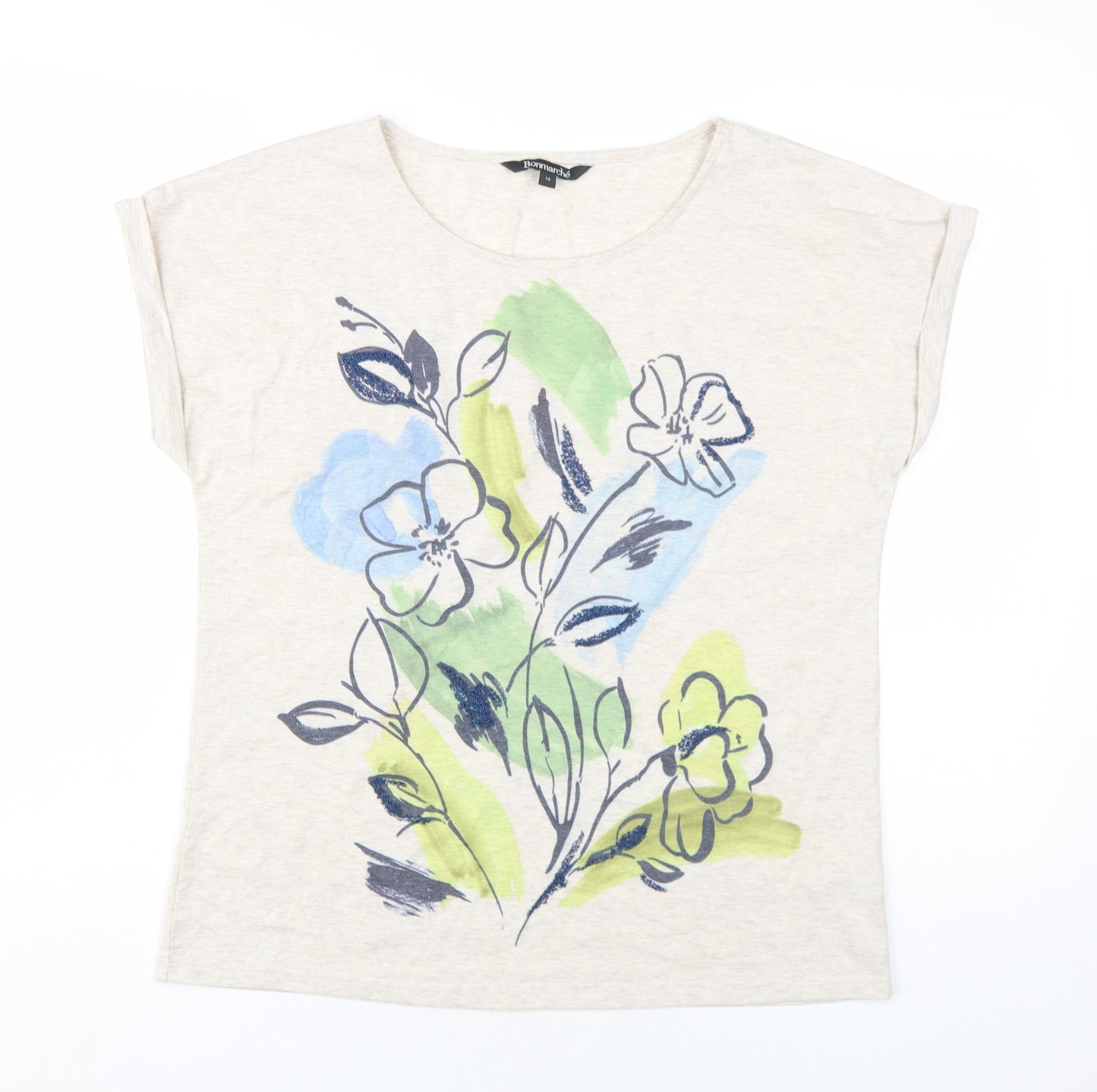 Bonmarché Womens Beige Polyester Camisole T-Shirt Size 14 Round Neck