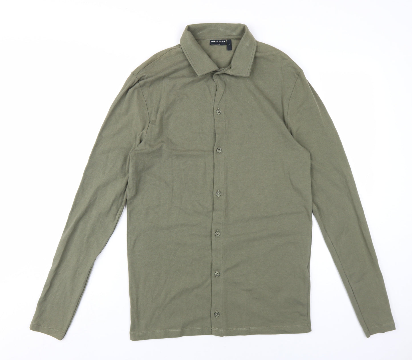 ASOS Mens Green Cotton Button-Up Size L Collared Button
