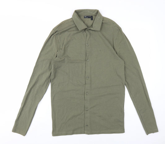 ASOS Mens Green Cotton Button-Up Size L Collared Button