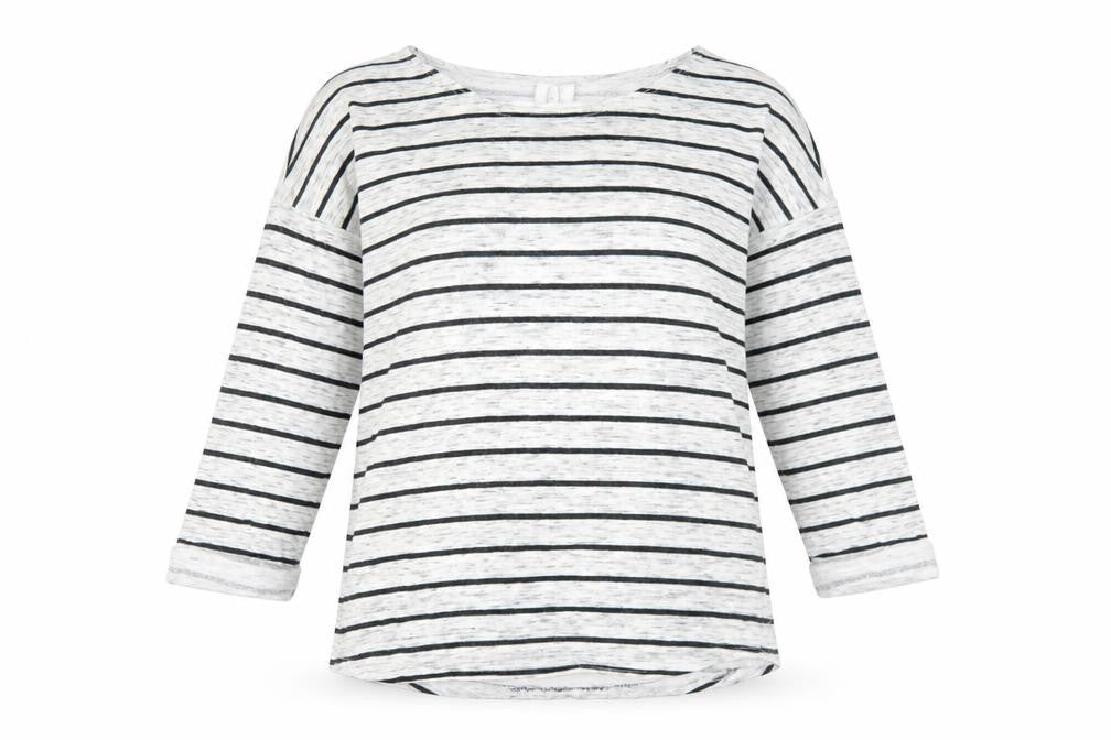 H&M Womens Grey Striped Viscose Basic T-Shirt Size S Round Neck