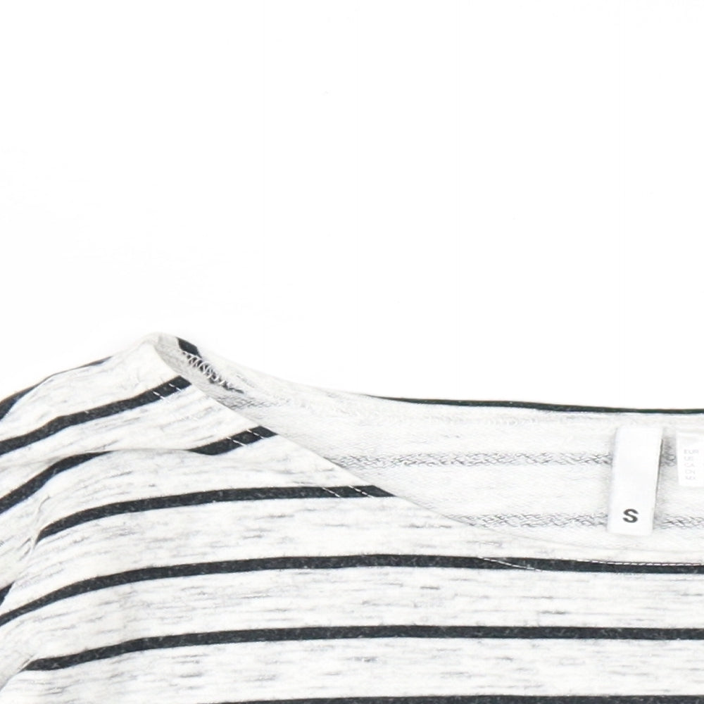 H&M Womens Grey Striped Viscose Basic T-Shirt Size S Round Neck