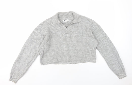 Hollister Womens Grey Collared Cotton Pullover Jumper Size S