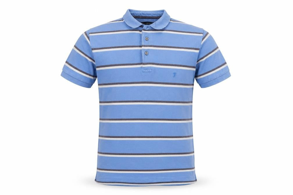 French Connection Mens Blue Striped Cotton Polo Size M Collared Button