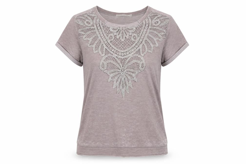 YAYA Womens Beige Cotton Basic T-Shirt Size L Round Neck