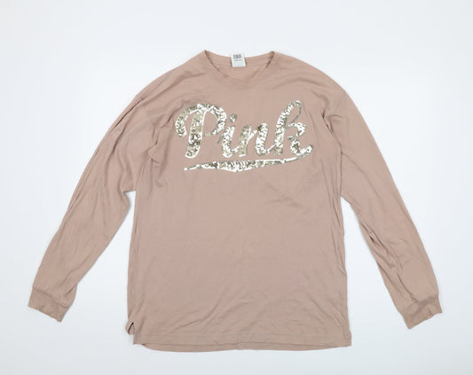 PINK Womens Pink Cotton Basic T-Shirt Size S Round Neck