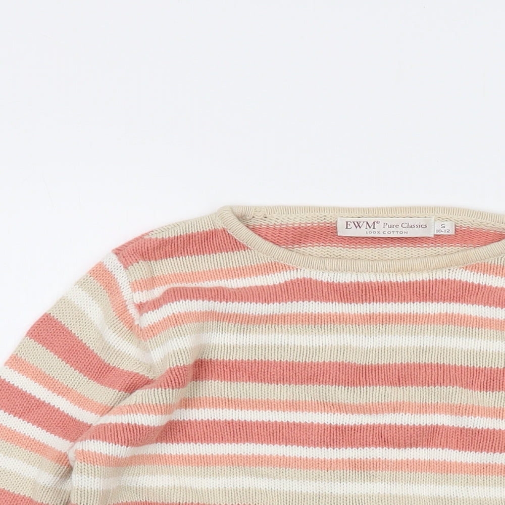 EWM Womens Multicoloured Crew Neck Striped Cotton Pullover Jumper Size 10