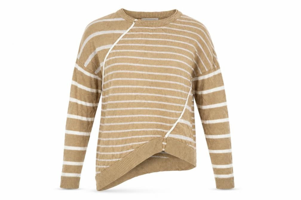 Maison de Nimes Womens Beige Round Neck Striped Viscose Pullover Jumper Size XS