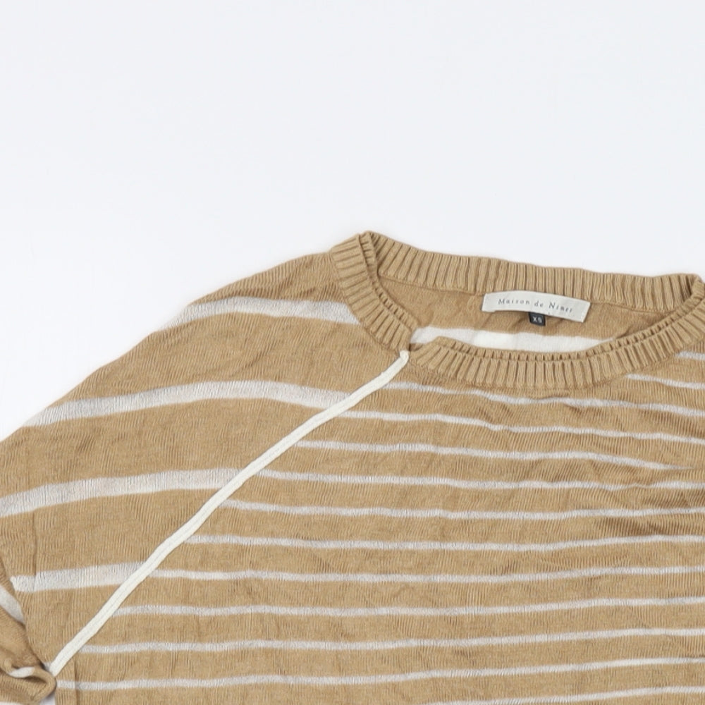 Maison de Nimes Womens Beige Round Neck Striped Viscose Pullover Jumper Size XS