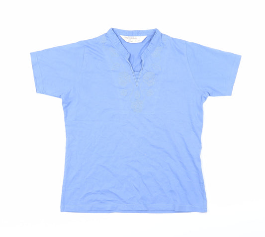 EWM Womens Blue Cotton Basic T-Shirt Size S V-Neck