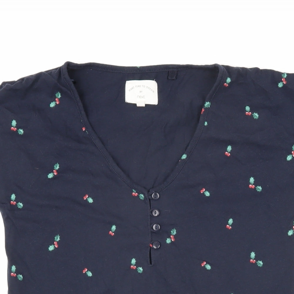 NEXT Womens Blue Geometric 100% Cotton Basic T-Shirt Size XS V-Neck - Holly leaves and berries