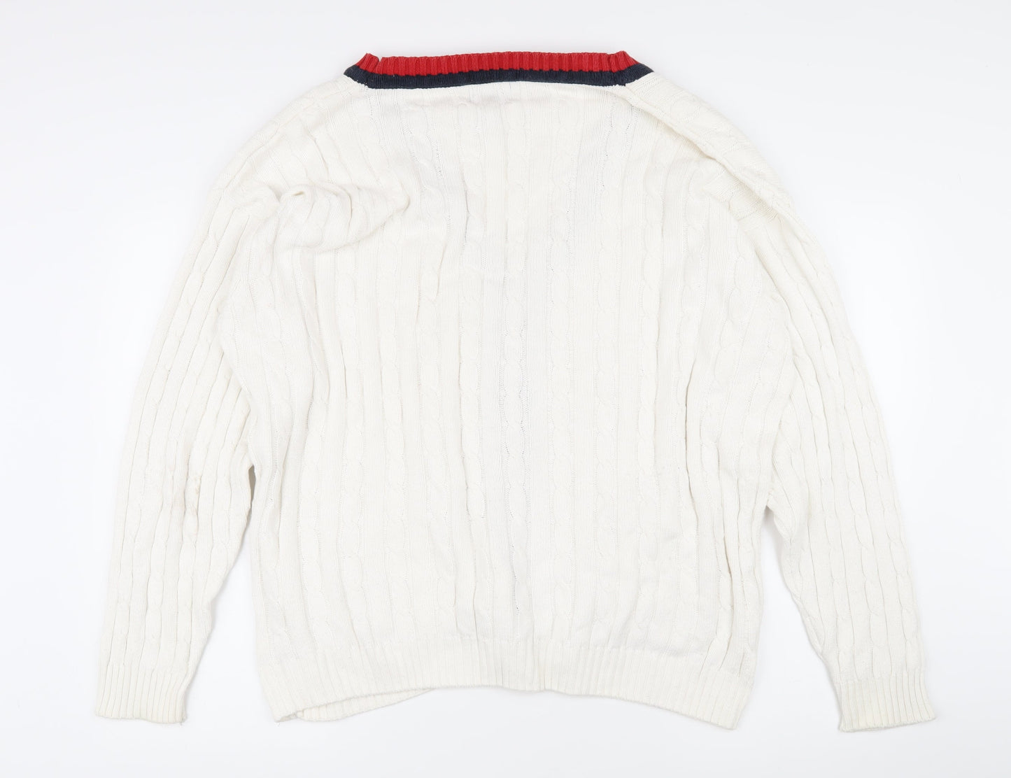 CCS Mens White V-Neck Cotton Cardigan Jumper Size XL Long Sleeve