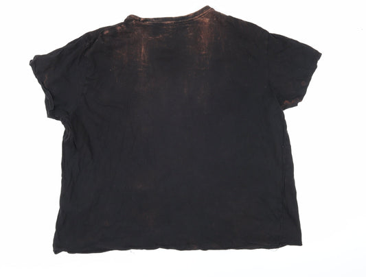 Cedar Wood State Mens Black Geometric Cotton T-Shirt Size 2XL Round Neck - Distressed look