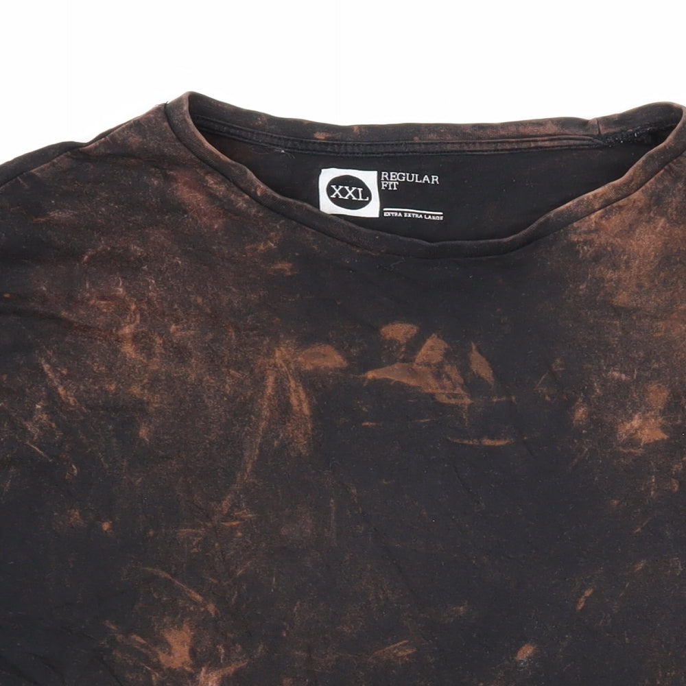 Cedar Wood State Mens Black Geometric Cotton T-Shirt Size 2XL Round Neck - Distressed look