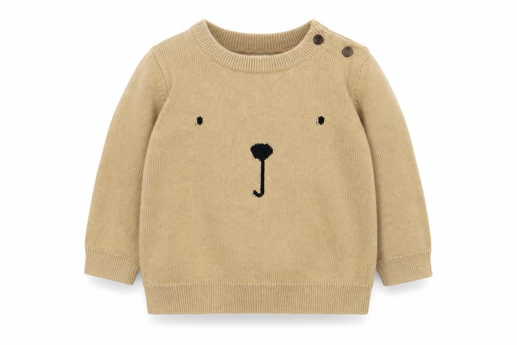 Front view of Gap Baby Brown Cotton jumper, size 6-9, Months Button - Bear