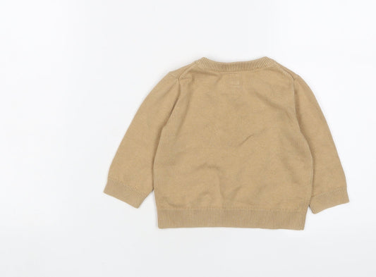 Gap Baby Brown Cotton Pullover Jumper Size 6-9 Months Button - Bear
